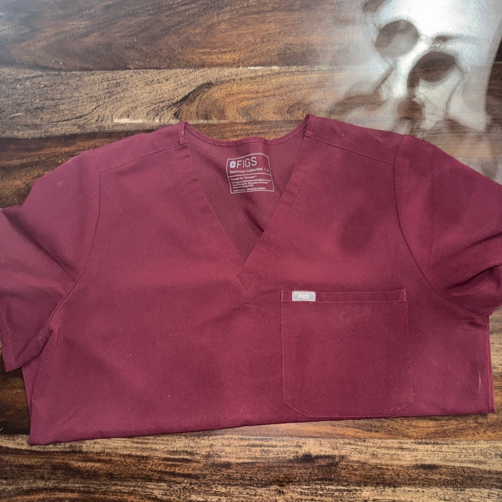 Figs Maroon V-Neck Scrub Top And pants